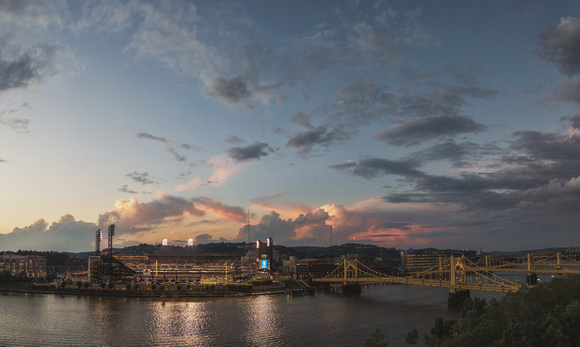 Colorful clouds over PNC Park in Pittsburgh after a storm