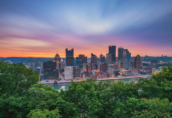 A vibrant sunrise in Pittsburgh