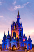 Cinderella's Castle at DisneyWorld glows at dusk