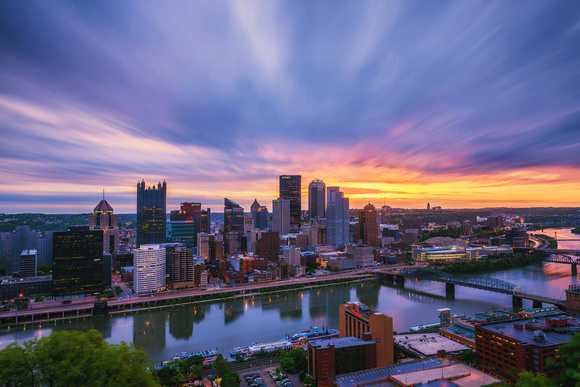 A long exposure of a beautiful Pittsburgh sunrtse