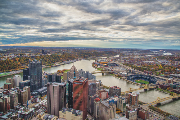 Downtown Pittsburgh in fall from the roof of the Steel Building