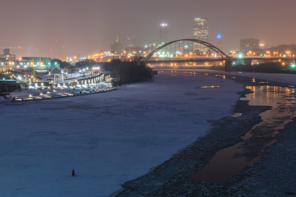 Monongahela River and Pittsburgh on a snowy morning from the South Side