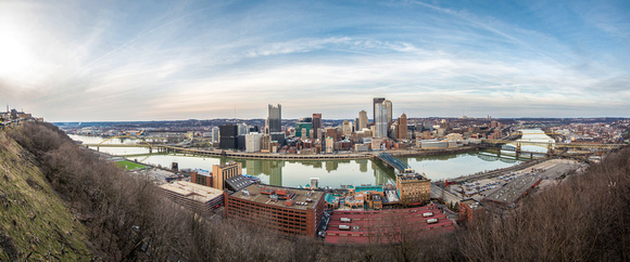 A panorama of the Steel City of Pittsburgh skyline form Mt. Washington