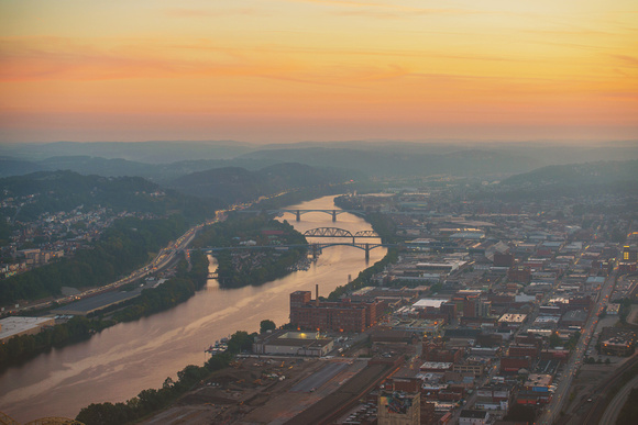 A view up the Allegheny River in Pittsburgh at dawn