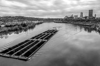 Barge on the Monongahela River and the Pittsburgh skyline
