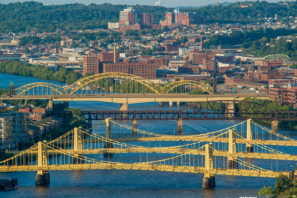 Pittsburgh bridges and Strip District on a sunnday day