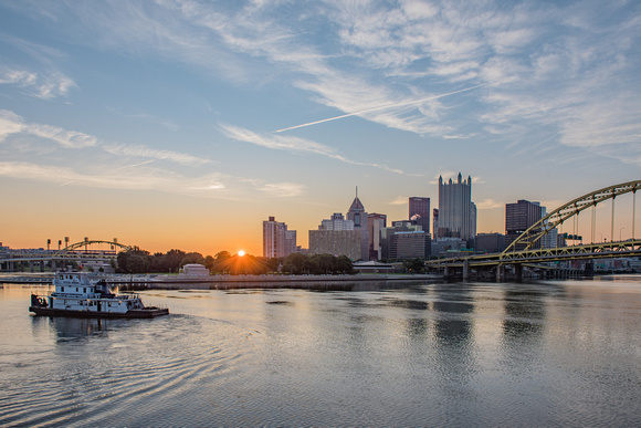 The sun over the horizon at dawn in Pittsburgh