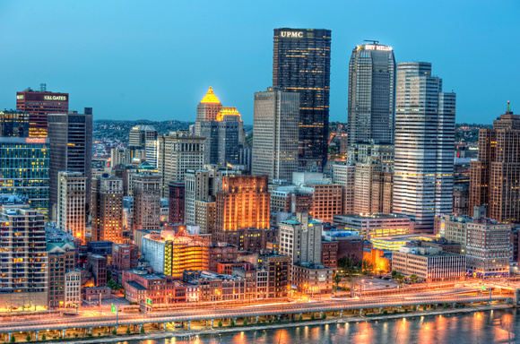 Pittsburgh at dusk in the blue hour HDR
