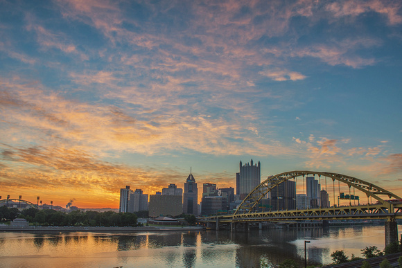 Colorful sunrise over Pittsburgh from the South Shore