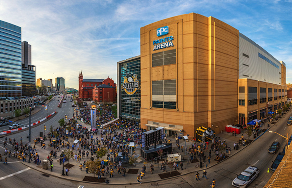 A panorama of PPG Paints Arena during the first playoff game