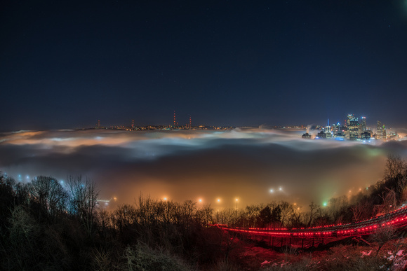Fisheye view of the fogy Pittsburgh valley