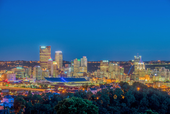 Pittsburgh skyline from Spring Hill at the blue hour HDR