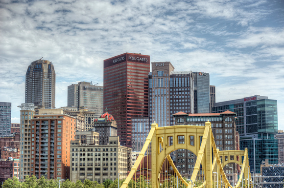 The Roberto Clemente Bridge and the Pittsburgh skyline in HDR