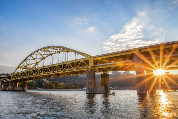 A sunflare through the Ft. Duquesne Bridge in Pittsburgh