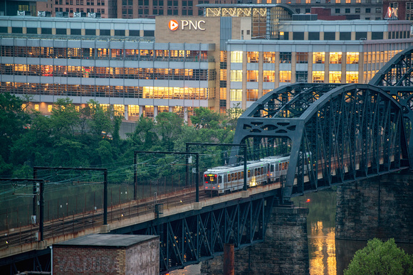 Trolley going over the Panhandle Bridge in Pittsburgh