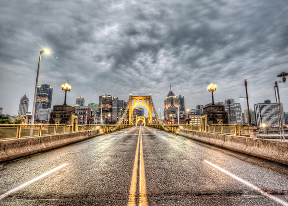 Roberto Clemente Bridge and the Pittsburgh skyline HDR