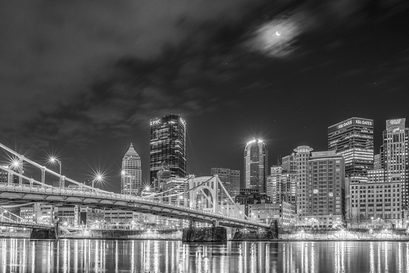 Moon over Pittsburgh from the North Shore HDR B&W