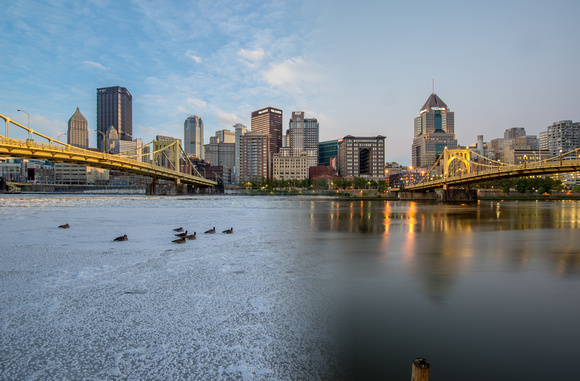 Winter and summer on the Allegheny River in Pittsburgh