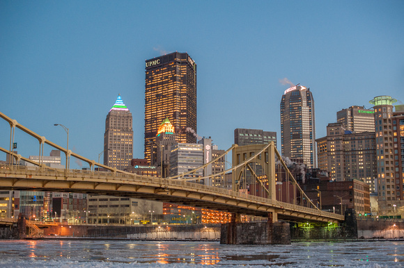 Pittsburgh skyline at the blue hour from the North Shore