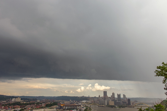Clouds and rain over the Pittsburgh skyline from the West End Overlook