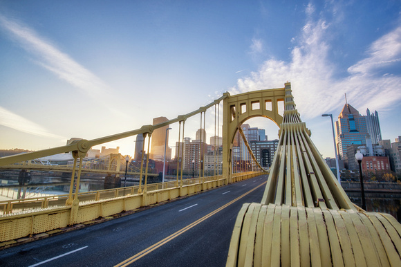 The morning dawns in Pittsburgh from the Roberto Clemente Bridge HDR