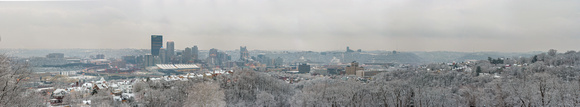 Panorama of Pittsburgh on a snowy morning from Spring Hill