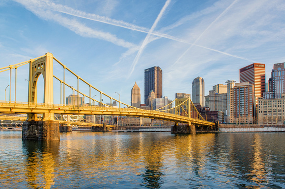 Andy Warhol Bridge at dusk in Pittsburgh from the North Shore