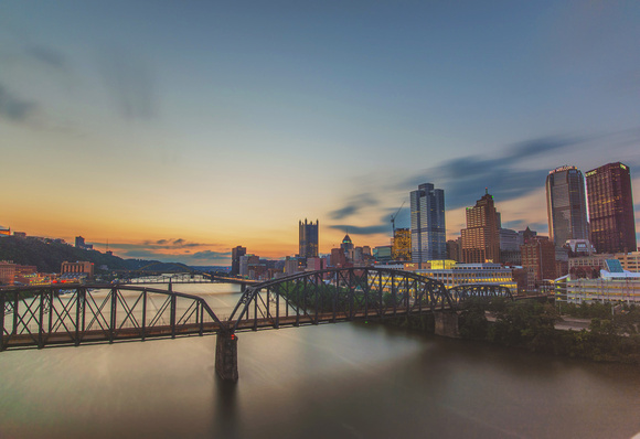 Long exposure sunset from the Liberty Bridge in Pittsburgh