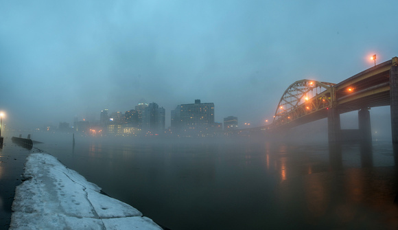 Panorama of Pittsburgh in the fog on the North Shore
