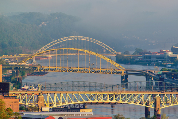 Bridges cross the Monongahela River in Pittsburgh