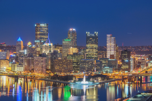Pittsburgh skyline from the West End Overlook during the blue hour