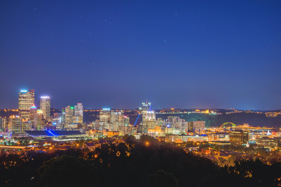 Pittsburgh glows in the the night as seen from the North Side