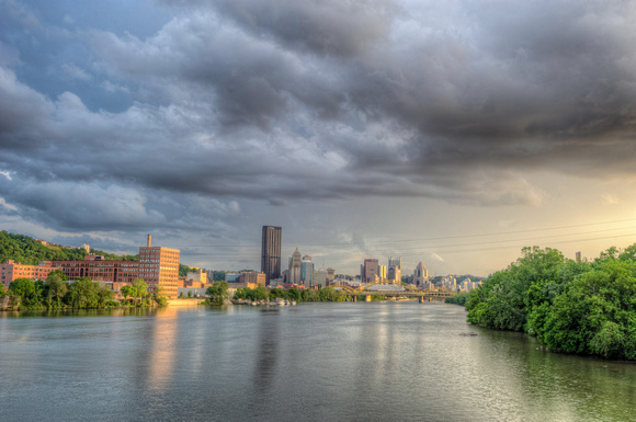 A cloudy sky over Pittsburgh from Herrs Island HDR