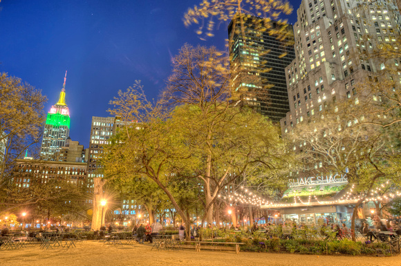 The Shake Shack and Empire State Building in New York City HDR