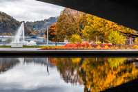 Reflections of the fountain in Pittsburgh in the fall