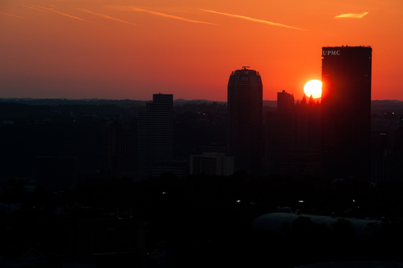 Silhouetted sunset over the Pittsburgh skyline