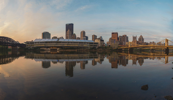 Panorama of the Convention Center and Pittsburgh skyline at dawn