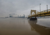 A panorama of PNC Park in the fog