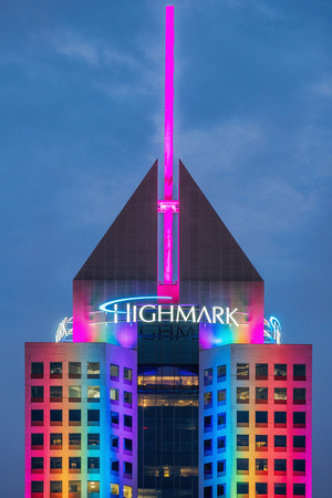 The Highmark Building lit up in Pittsburgh