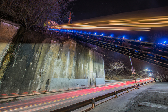 Light trails on the Mon Incline and PJ McCardle in Pittsburgh