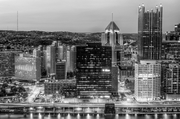 Pittsburgh skyline from Mt. Washington B&W HDR