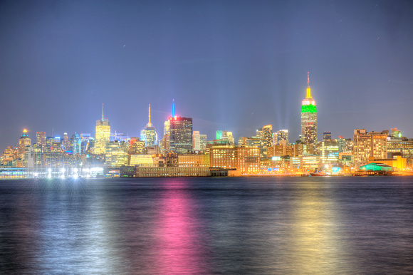 New York City skyline at night from Hoboken HDR