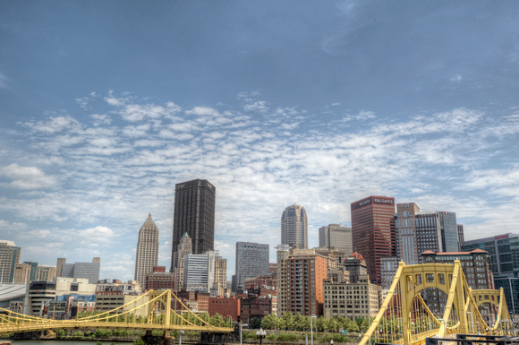 Pittsburgh skyline and Roberto Clemente Bridge HDR