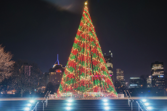 Christmas tree at Point State Park in Pittsburgh in the winter