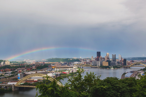 Rainbow and cloudy skies over Pittsburgh