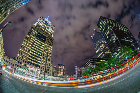 Highmark Building and downtown fisheye view at night