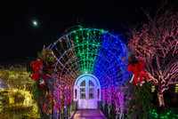 Moon over a colorful walkway at Phipps Conservatory