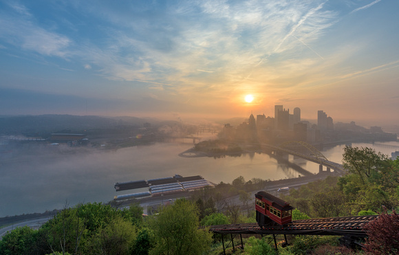 A foggy sunrise in Pittsburgh