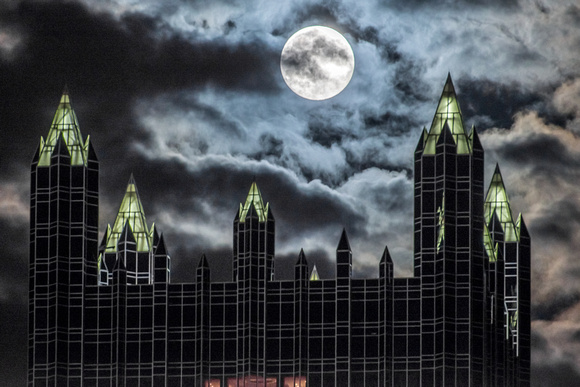A cloudy supermoon of PPG Place in Pittsburgh
