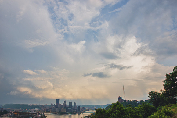 Dramatic clouds over the city of Pittsburgh from the West End Overlook